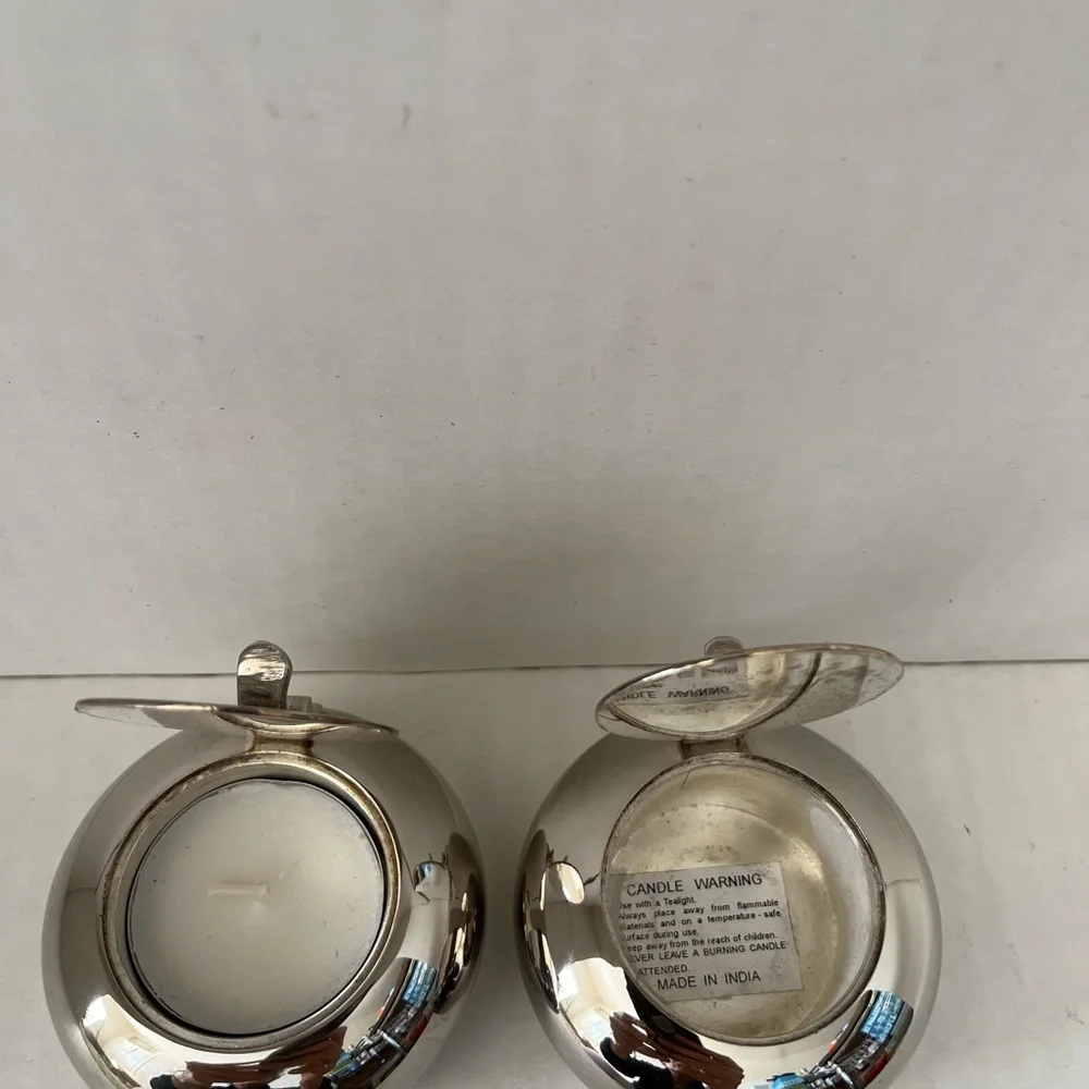 2 Vtg Pottery Barn Silverplated Round Candle Holder/Ash Tray from Pottery Barn